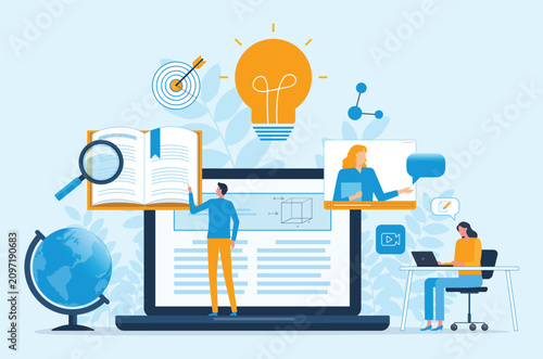 Online Learning and Digital Education Platform Flat Vector Illustration and Remote Learning with Educational Technology