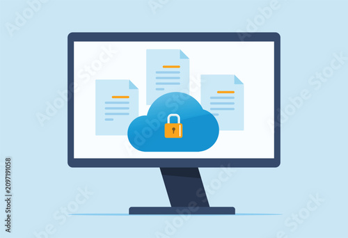 Secure Cloud Document Storage and File Protection Flat Vector Illustration