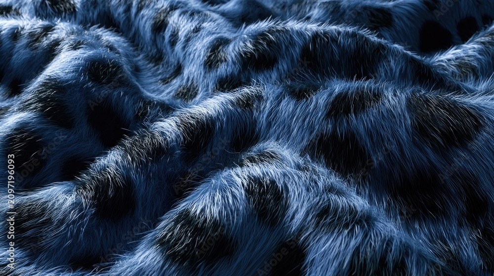 Fototapeta premium Rippling deep blue faux fur with dark spotted pattern, soft texture