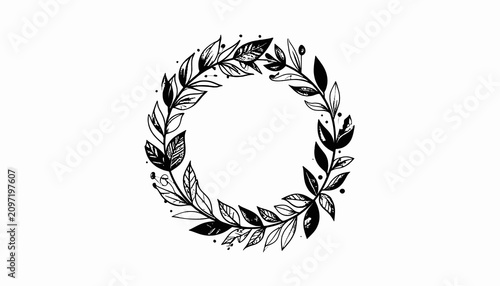 Foto Black and white leafy wreath design.
