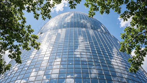Modern glass dome architecture against a bright blue sky
