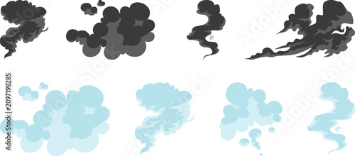 Smoke cloud and dust explosion effect collection featuring vapor, steam, fog, blast, cartoon puff, cloud burst, and motion effects. Vector elements isolated.