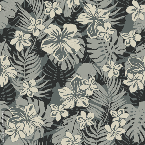 Abstract tropical flowers and leaves patchwork vintage vector seamless pattern for girl women summer beach wear shirt fabric swimsuit towel 