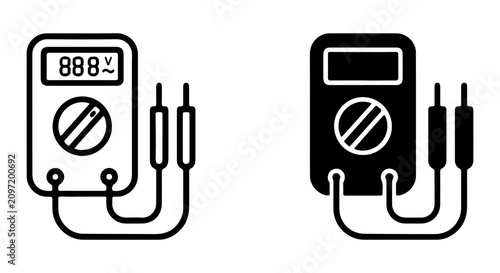 Fotografie Digital Multimeter Icons, Electrical Measurement Tools, Voltage Tester Symbols,
