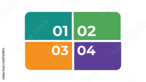Konstfotografi Modern infographic layout with 4 numbered steps, colorful four-part grid diagram