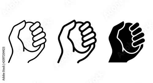 Hand Squeezing Stress Ball Icons, Stress Relief and Therapy Vector Set, Mental Health Symbols