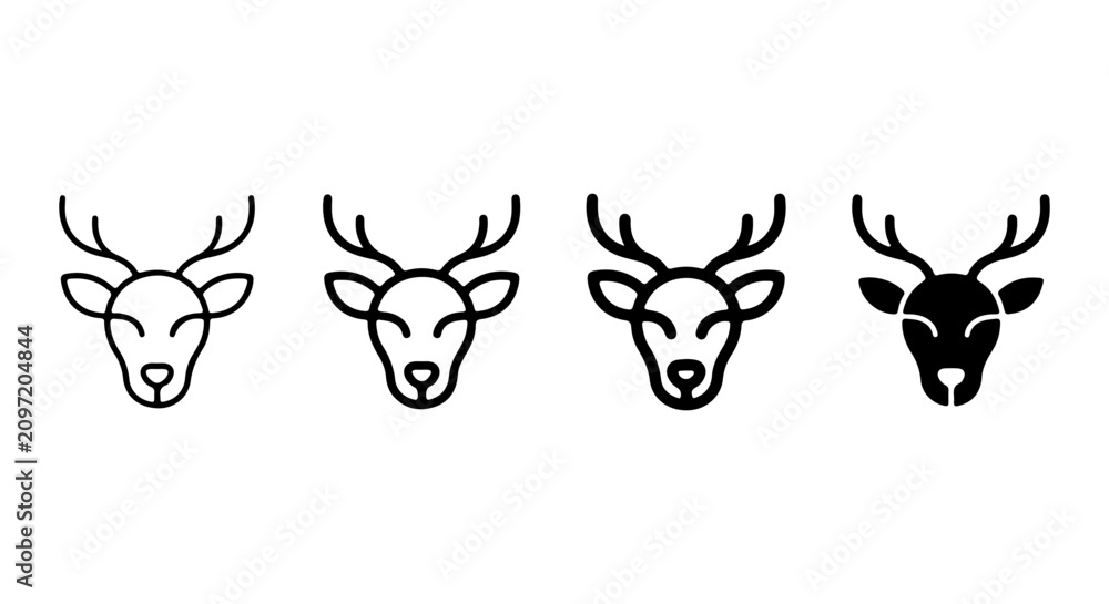 Fototapeta premium Deer Head Icons, Minimalist Vector Graphics, Simple Animal Symbols, Elegant Wildlife Illustrations