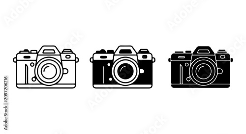 Cuadro en lienzo Retro SLR Camera Icons, Vintage Photography Equipment Vector Set, Classic Film C