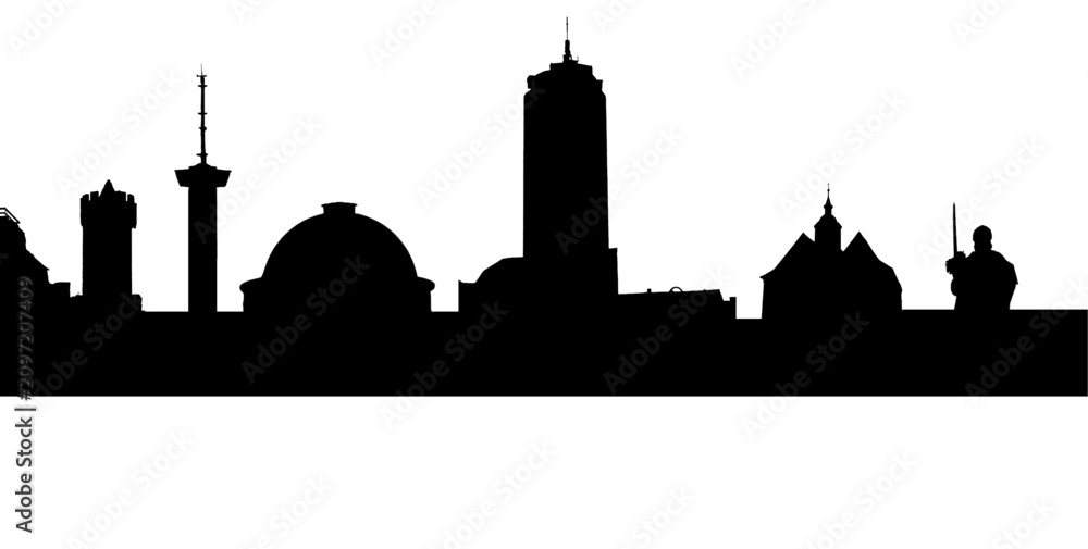 Fototapeta premium Jena Skyline Silhouette with Urban Landmarks – East Germany Thuringia Cityscape Vector Illustration