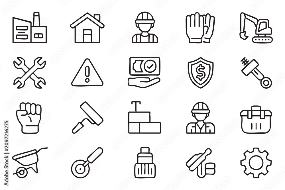 Fototapeta premium Industrial Labor and Engineering Pictograms for Contractor Marketing