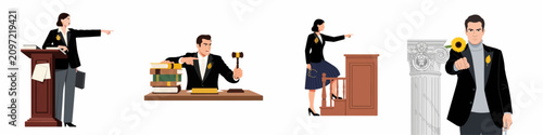 Foto Set of Legal Professional Illustrations Featuring Judges and Lawyers Pointing an
