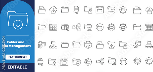 File management icon set editable line icons for digital organization