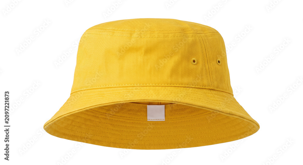 Fototapeta premium Bright yellow bucket hat with a classic design and a blank label inside