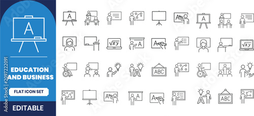 Education and business flat icon set learning teaching and collaboration concepts