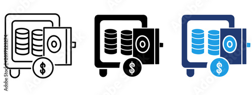 Secure Savings Safe Box icon collections. Containing Bank Deposit, Coins, Wealth Protection, Vault and more icons.