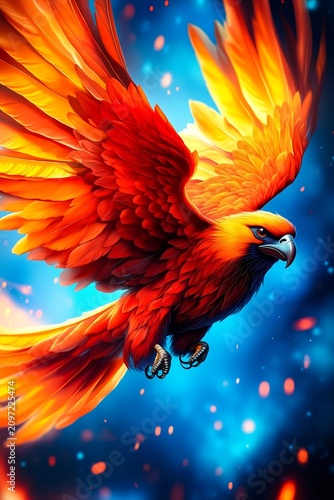 A red parrot flying through the air with its wings spread