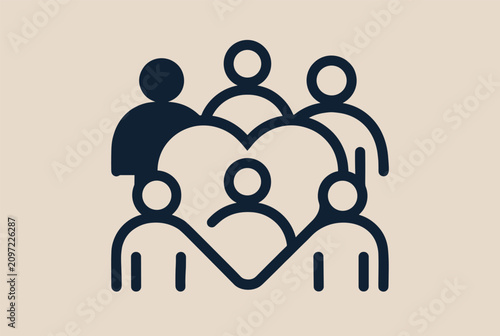 Minimalist outline icon representing a supportive community or caring family group shaped inside a heart.