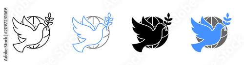 Quadro su tela Flying Bird Global Harmony Truce Emblem Icon Set Vector Illustration