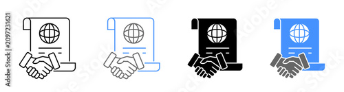 International Affairs Agreement Paperwork Light Icon Set Vector Illustration