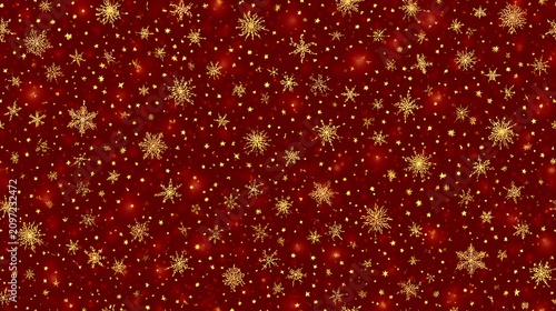 Seamless Gold Stars and Snowflakes on Deep Red