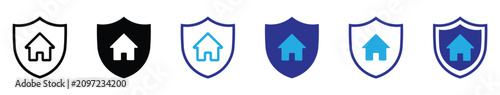 Property insurance icon with protected house and shield symbol for home safety and security. Vector illustration and transparent png