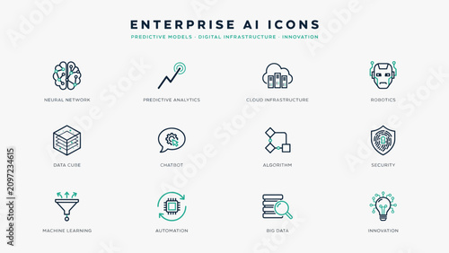 Enterprise AI and business intelligence symbols – Great for corporate presentations, finance tech, or strategic reports.