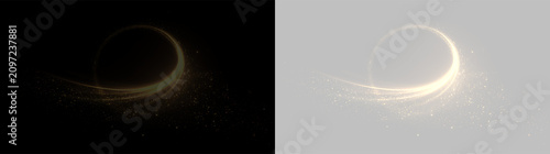 Obraz na plátně Swirling gold light with a glowing orb on a transparent background showing motio