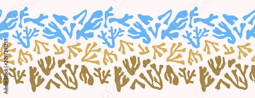 Coral reef border, horizontal seamless pattern. Tropical decorative strip wit...