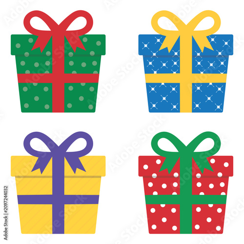 Set of decorated gift boxes with patterns ribbons and bows decorated celebration