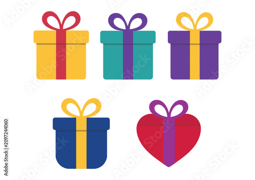 Set of colorful holiday gift boxes with ribbons and bows celebration christmas birthday