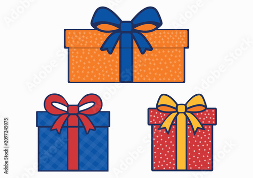 Three decorative patterned gift boxes with ribbons decorative celebration birthday