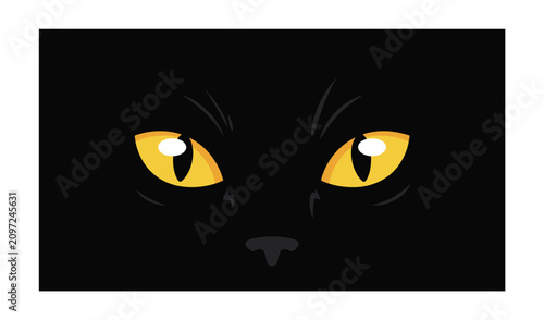 Tableau sur toile Mysterious Black Cat Eyes: Intense yellow eyes peer from darkness