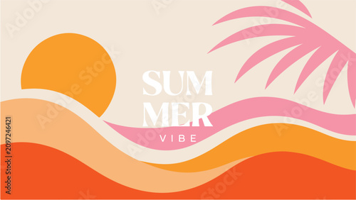 Creative concept of summer bright cover, card or poster in minimal style for corporate identity, branding, social media ads, promo. Modern design template in trendy geometric style