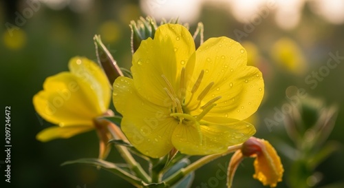 Vibrant Yellow Evening Primrose Flowers in a Natural Setting.