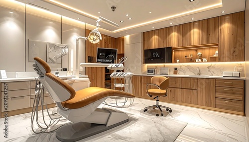 Modern Dental Clinic Interior Design with Advanced Equipment and Sleek Wood Cabinetry