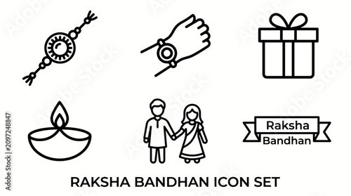 Canvastavla Raksha Bandhan Line Icon Set - Vector Illustration