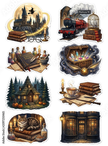 Schilderij op canvas Advanced Potion Making and Magic Train Sticker Sheet - Golden Snitch, Witch Cabi