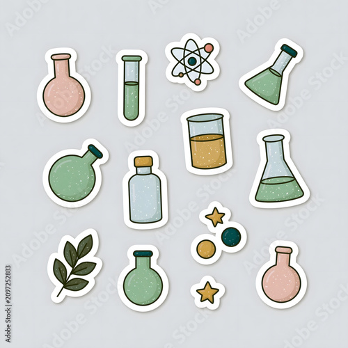 Explore the Wonders of Chemistry: Creative Stickers of Laboratory Glassware and Scientific Symbols for Inspiration and Learning
