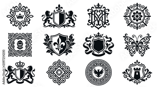Luxury Heraldic Shield and Royal Emblem Collection with Lions and Crowns