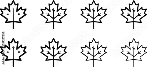 Canvastavla Eight identical black and white outline maple leaf icons arranged in a grid on w
