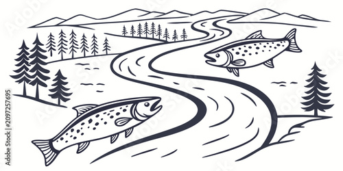 Obraz na płótnie Set of 50 minimalist river line with white background, flowing water, rapids, wa