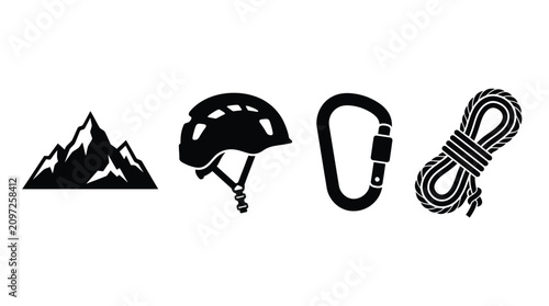 Foto Mountain Climbing Helmet Carabiner And Rope Black Silhouette Collection