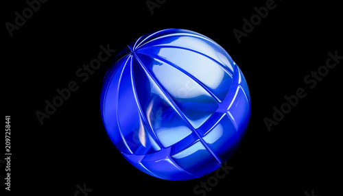 3D segmented blue sphere presents a futuristic glass object