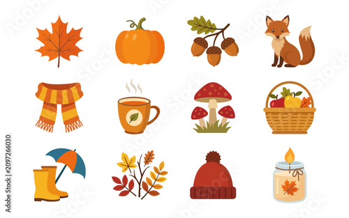 Autumn thanksgiving day flat design graphic clip art set.