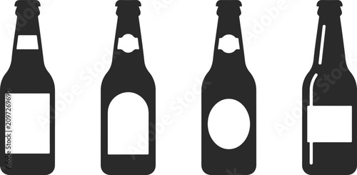 Foto Set of different beer bottle silhouettes isolated on white background