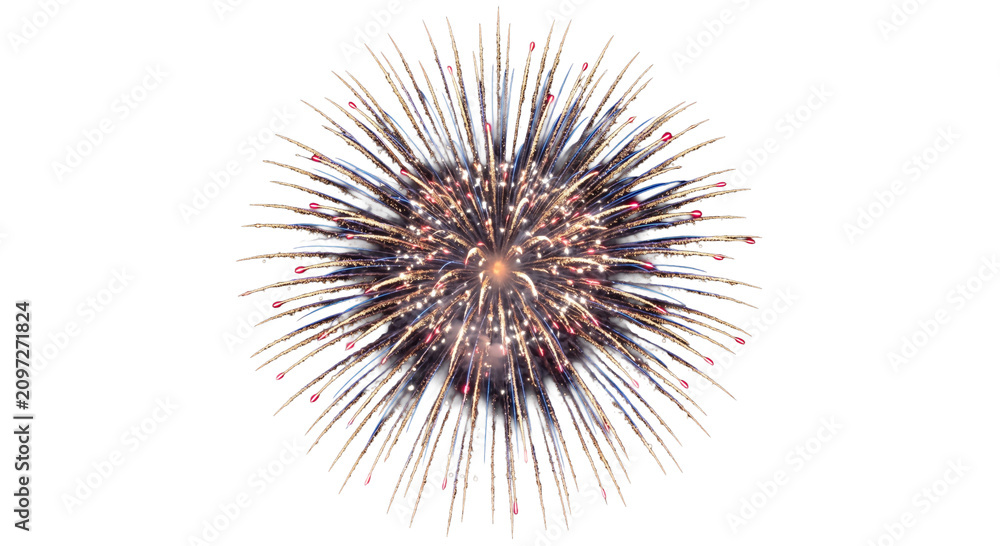 Obraz premium Explosion of golden and blue fireworks illuminating the night sky with bright sparks