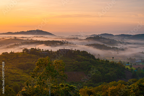 Landscape photograph, a key viewpoint of Khao Kho: morning sea of ​​mist at Khao Kho National Park, Phetchabun Province, Thailand.