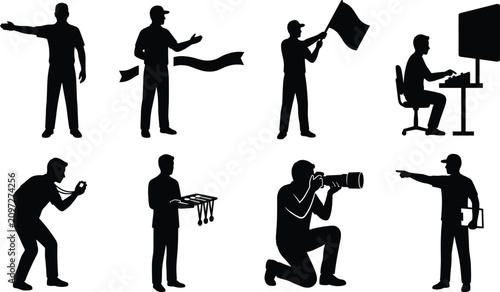 Cuadro en lienzo Sports event officials and staff vector silhouettes set featuring referee coach