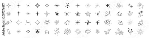 Foto Collection of black star sparkle icons.