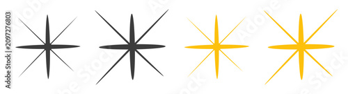 Set of four eight point starburst icons in black and yellow on transparent background